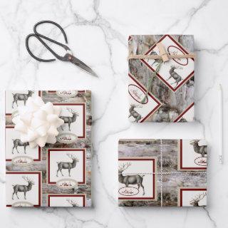 Rustic Wood Elk/ Reindeer Family Monogram tan gray  Sheets