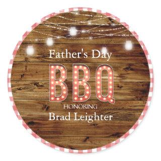 Rustic Wood Gingham Father's Day BBQ Classic Round Sticker