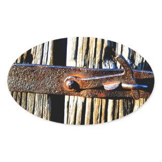 Rustic Wood & Iron Metal Latch Oval Sticker