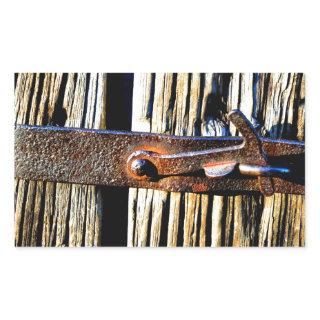 Rustic Wood & Iron Metal Latch Rectangular Sticker