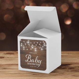 Rustic Wood Mason Jars and Lights Baby Shower Square Sticker