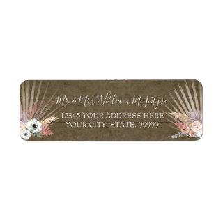 Rustic Wood Palm Pink Floral Tropical Leaf Wedding Label