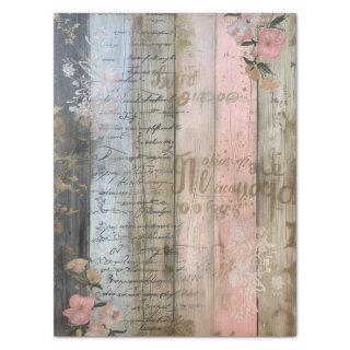 Rustic Wood, Pastel Flowers Decoupage Tissue Paper