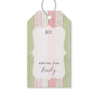 Rustic Wood Sage Green & Pink Floral Personalized Gift Tags
