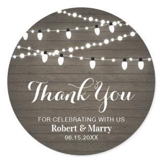 Rustic Wood & String Light Party Thank you Sticker