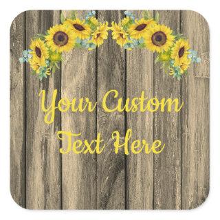 Rustic Wood Sunflower Anniversary Party Gift Favor Square Sticker