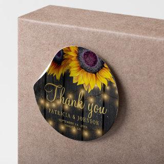 Rustic wood sunflower wedding thank you favor classic round sticker