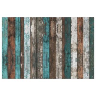 Rustic Wood Texture Teal and Brown Decoupage Tissue Paper