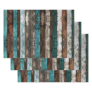 Rustic Wood Texture Teal and Brown Decoupage  Sheets