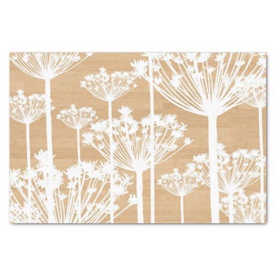 Rustic Wood Texture with White Dandelion Pattern Tissue Paper