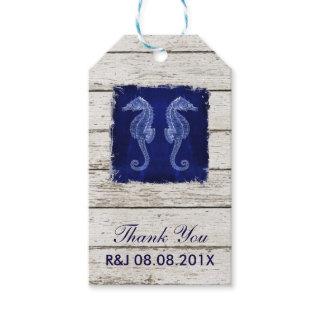 rustic wood vintage blue seahorse wedding favor gift tags