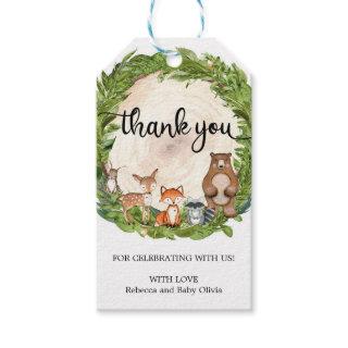 Rustic woodland animals wooden slice thank you tag