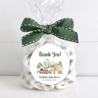 Rustic Woodland Camping Baby Shower Thank You Classic Round Sticker