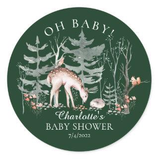 Rustic Woodland Forest Animals Baby Shower  Classi Classic Round Sticker