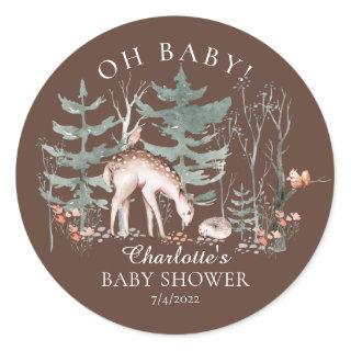 Rustic Woodland Forest Animals Baby Shower  Classic Round Sticker