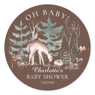 Rustic Woodland Forest Animals Baby Shower  Classic Round Sticker