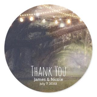 Rustic Woods Enchanted Forest & Lights Wedding Classic Round Sticker