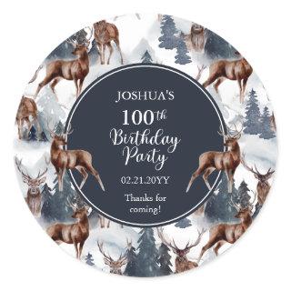 Rustic Woodsy Deer | Forest 100th Birthday Party  Classic Round Sticker