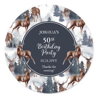 Rustic Woodsy Deer | Forest 50th Birthday Party Classic Round Sticker