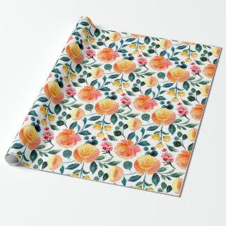 Rustic Yellow Orange Watercolor Flowers Pattern