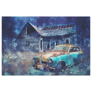 Rusty Car Old Shack Decoupage Tissue Paper