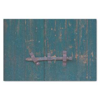 Rusty Door Latch On Green Door Tissue Paper