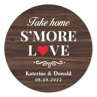 S’more Love Wedding Rustic Wood Round Sticker