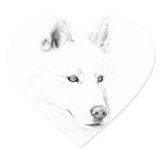 Saber A Siberian Husky Drawing Art Blue Eyes Heart Sticker