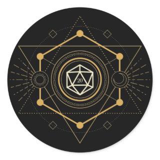Sacred D20 Dice of the Sorcerer Tabletop RPG Classic Round Sticker