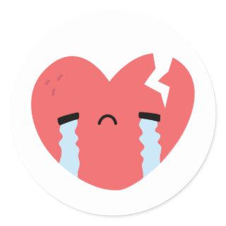 Sad Crying Broken Heart Face Emoji Classic Round Sticker