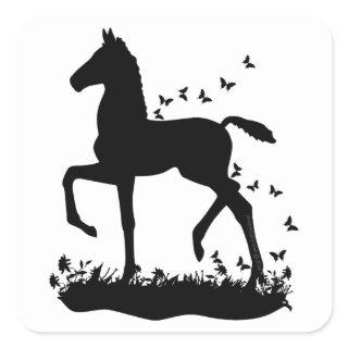 Saddlebred Foal Silhouette Butterflies Square Sticker