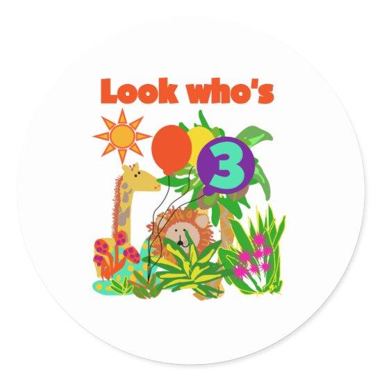 Safari 3rd Birthday Classic Round Sticker