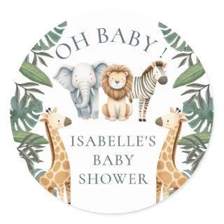 Safari Animal Custom Baby Shower Classic Round Sticker