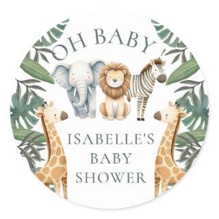 Safari Animal Custom Baby Shower Classic Round Sticker