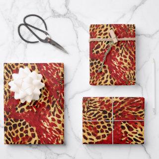 Safari Animal Fur Prints Patterns Red and Gold  Sheets