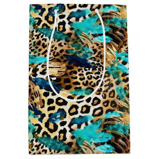 Safari Animals' Fur Prints Pattern Teal Blue Gold Medium Gift Bag