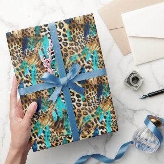 Safari Animals' Fur Prints Pattern Teal Blue Gold