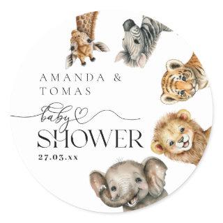 Safari Animals Modern Baby Shower Classic Round Sticker