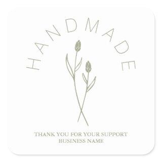 Sage Botanical White Minimalist Handm Square Sticker