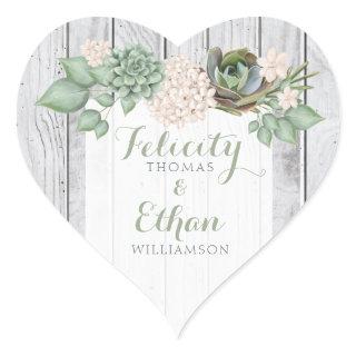 Sage Floral & White Rustic Wood Heart Wedding Seal