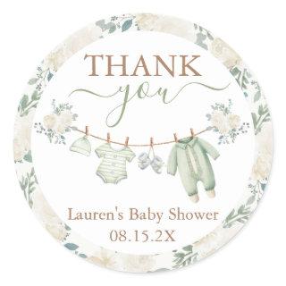 Sage Green Baby Clothes Baby Shower Classic Round Sticker