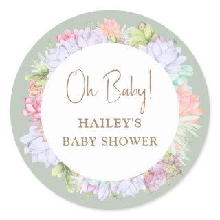 Sage Green Boho Cactus Desert Oh Baby Shower  Classic Round Sticker
