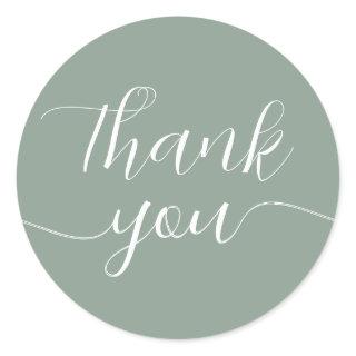 Sage Green Calligraphy Elegant Thank You Classic Round Sticker