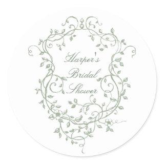 Sage Green Classy French Victorian Bridal Shower Classic Round Sticker