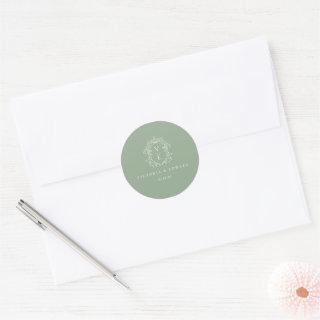 Sage Green Crest Monogram Wedding Envelope Seal