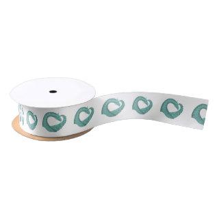 Sage green heart dragon on white satin ribbon