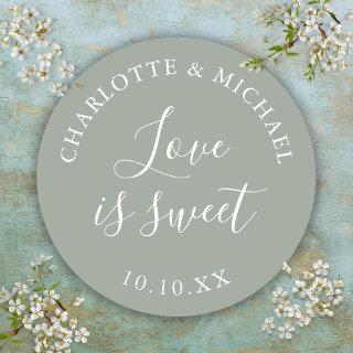 Sage Green Love Is Sweet Wedding Favor  Classic Round Sticker