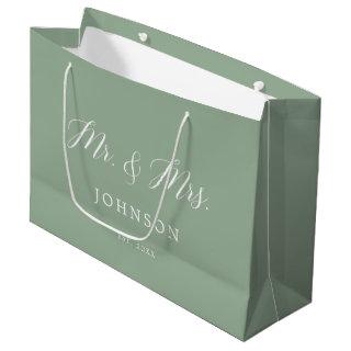 Sage Green Mr and Mrs Newlyweds Large Gift Bag