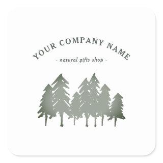 Sage Green Pine Trees Logo Custom Square Sticker