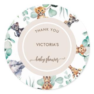 Sage Green Pink Jungle Baby Shower Classic Round Sticker